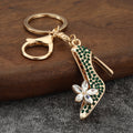 Gold-Tone Rhinestone High Heel Shoe Keychain With Flower Detail view 8