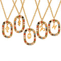 Gold Zodiac Oval Pendant Necklace Multicolor Zircon Frame view 5