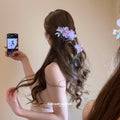 Purple Sheer Flower Duckbill Hair Clip With Green Leaf And Tassels view 3