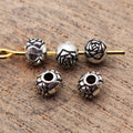 Antique Silver Flower Texture Small Jewelry Spacer Bead view 2
