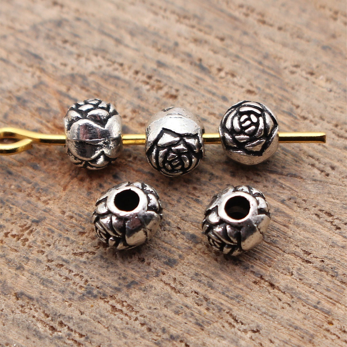 4.8x4.4x4mm 0.22g Antique Silver Zinc Alloy Flower Texture Spacer Beads for Bracelet Necklace Jewelry Making