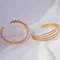Gold Open Cuff Bangles Quad Textured And Oval Bead view 2