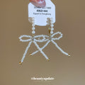 White Crystal Bow Chain Tassel Drop Earrings For Women view 2