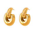 Geometric Linked Dual Loop Stud Earrings Gold Steel Titanium view 5