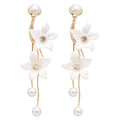 White Floral Branch Drop Earrings With Pearl Accents view 5