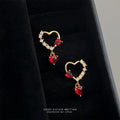 Gold Open Heart Red Crystal Drop Stud Earrings Pair view 4