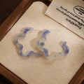Blue Brown Amber and Cream Wavy Flower Shaped Hoop Earrings view 6