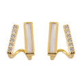 Gold Tone Open Rectangular Bar Clear Stone Geometric Stud Earrings view 5
