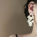 White Floral Shell Cluster Cascade Earrings Fashion Jewelry view 4