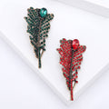 Rhinestone Feather Brooch Teardrop Stone Green or Red Styles view 1