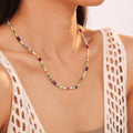 Multicolor Glass Seed Bead Necklace Purple Natural Stone Accents view 3