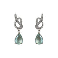 Silver Tone Clear Stone Knot And Aqua Teardrop Stud Earrings view 5