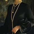 Long Cream Pearl Y Lariat Necklace Gold Bird Crystal Drop view 3