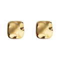 Mini Square Wavy Metal Stud Earrings Gold Silver Finishes view 5
