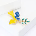 Blue and Yellow Dove Enamel Brooch with Olive Branch view 3