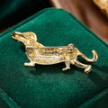 Brown Crystal Dachshund Brooch With Gold Tone Legs and Curved Tail view 4