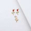 Enamel Rose Stem Charms in Four Colors with Gold Tone Edges view 2