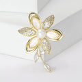 Gold Camellia Brooch White Shell Pearl Clear Zircon view 1