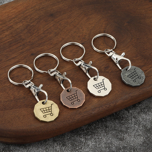 Zinc Alloy Shopping Cart Coin Token Keychain for Supermarket Trolleys