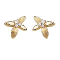 Gold Tone Textured Four Petal Osmanthus Clear Stone Stud Earrings view 5
