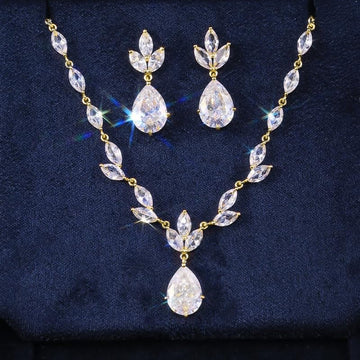Clear Teardrop Marquise Necklace Earring Sets Multi Metal