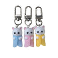 Flocked White Cat Clip Keychains in Nine Outfit Colors view 5