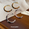 Marbled Resin C Hoop Earrings in Pink and Brown Fashion Earrings view 2