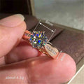 Iridescent Round Solitaire Pave Ring In Silver And Rose Tones view 4