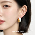 Gold Tone White Double Layer Curved Chunky Stud Earrings view 2