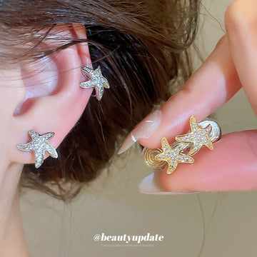 Gold and Silver Star Spiral Clip-On Earrings Statement Jewelry