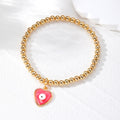 Gold Bead Stretch Bracelet Heart Evil Eye Charm 6 Colors view 3