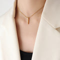 Textured Vertical Bar Pendant Necklace Gold Long Or Short view 3
