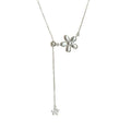 Silver Tone Flower Y Necklace With a Delicate Crystal Drop view 5