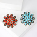 Antique Bronze Flower Brooch Turquoise Or Red Cabochon Pin view 1