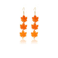 Orange Triple Maple Leaf Long Dangle Hook Earrings view 5