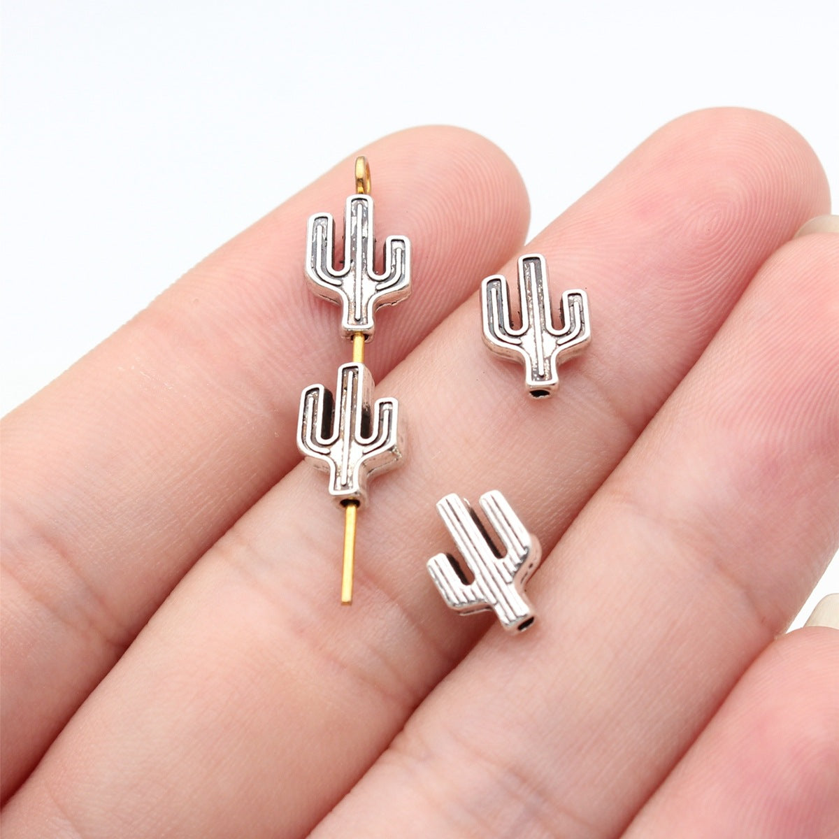 10x7.5mm 0.53g Antique Silver Zinc Alloy Cactus Small Hole Beads for Bracelet Necklace DIY Making