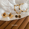 Gold Tone Ripple Earrings With Brown Stone Accents In Two Styles view 3
