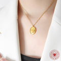 Oval Bee Medallion Pendant Necklace Gold and Steel Chain view 3