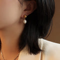 Freshwater Pearl Drop Ball Stud Earrings Gold Steel Pair view 4
