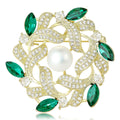 Pearl Leaf Wreath Brooch In Purple Or Green With Polished Metal Detail view 1