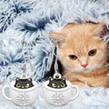Black Cat Coffee Cup Drop Earrings in Silver Tone Jewelry view 2