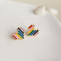 Gold Tone Rainbow Stripe Geometric Stud Earrings For Women view 4