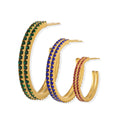 Gold Steel Pave Zircon C-Hoop Earrings A B Styles Multi Colors Sizes view 5