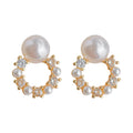 Gold Tone Pearl Like Floral Wreath Stud Earrings For Women view 5