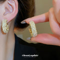 Textured Crystal Hoop Stud Earrings in Four Color Options view 2