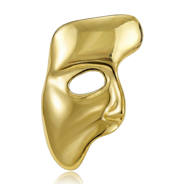 Abstract Half Mask Brooch in Polished Metal for Jackets and Scarves
