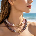 Marbled 12mm Round Bead Necklace With Gold Tone Ring Clasp view 3