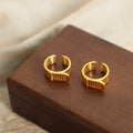Open Cuff Buckle Ring Grooved Band Gold Or Steel Tone view 3