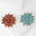 Eight Point Beaded Star Brooch in Red or Turquoise view 1