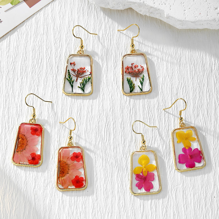 Rectangular Pressed Flower Drop Earrings in Three Designs